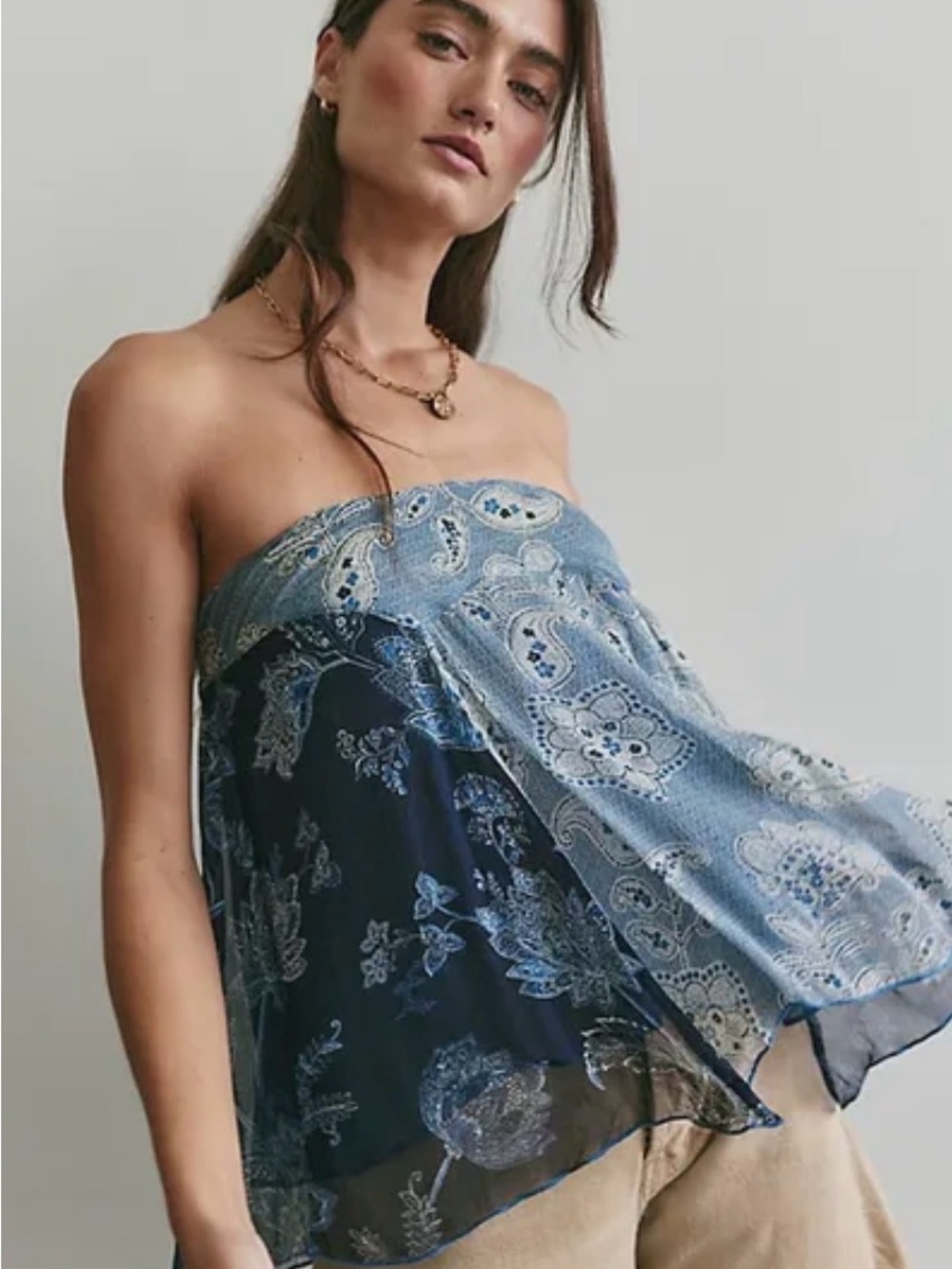 Free People Paisley Floral Skirt Tube Top Blue Navy Small NWT 2-Way